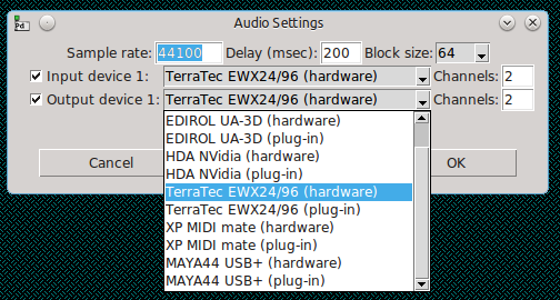 Modified Audio Settings dialog box